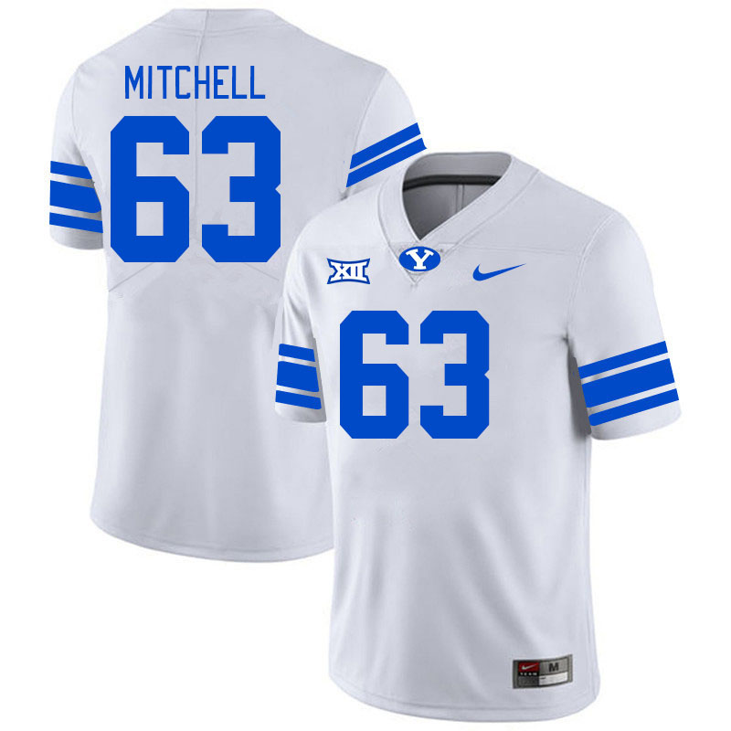 Men #63 Bruce Mitchell BYU Cougars College Football Jerseys Stitched Sale-White